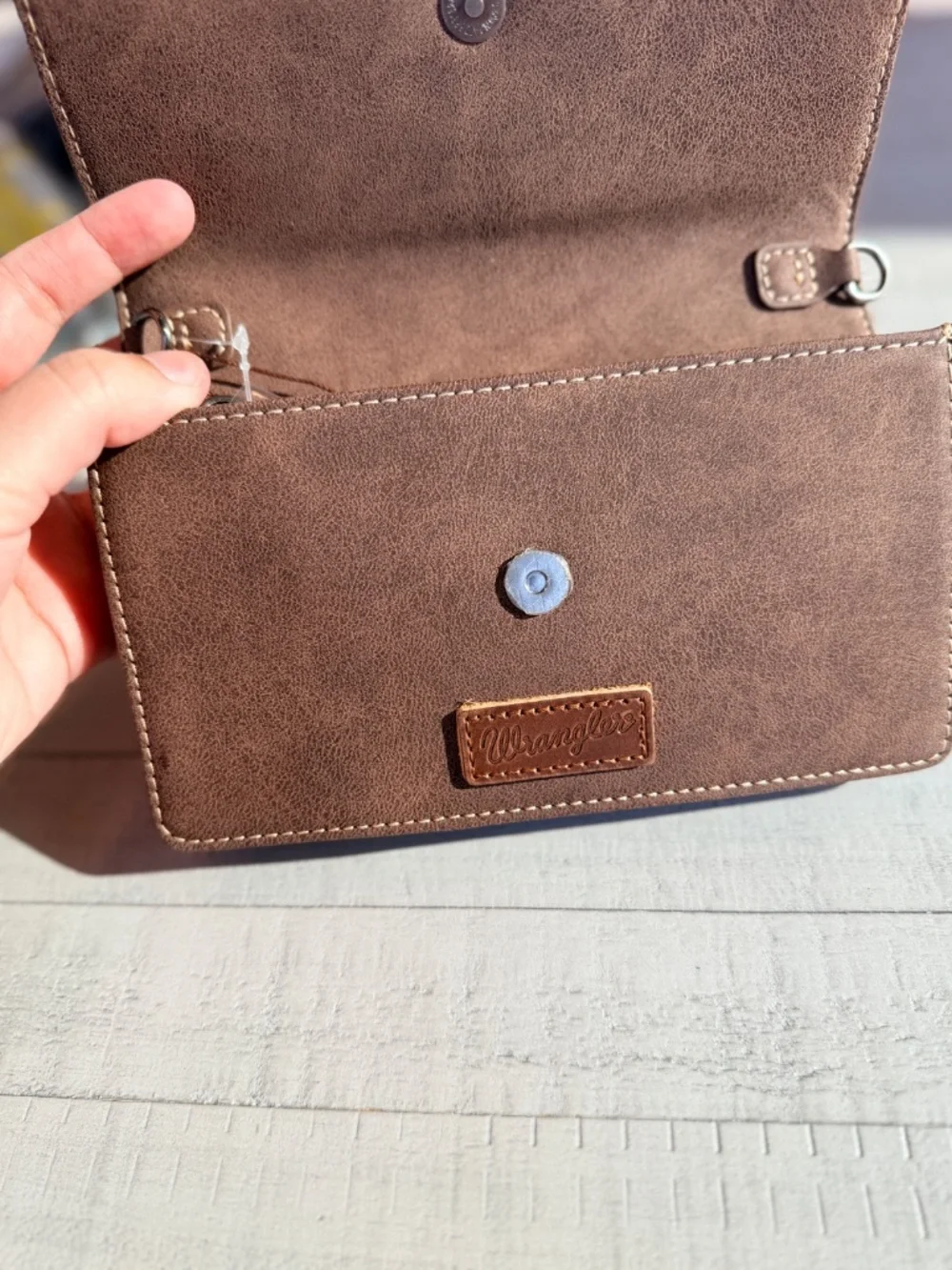 Wrangler Genuine Hair-On Cowhide Wallet/Crossbody - Coffee